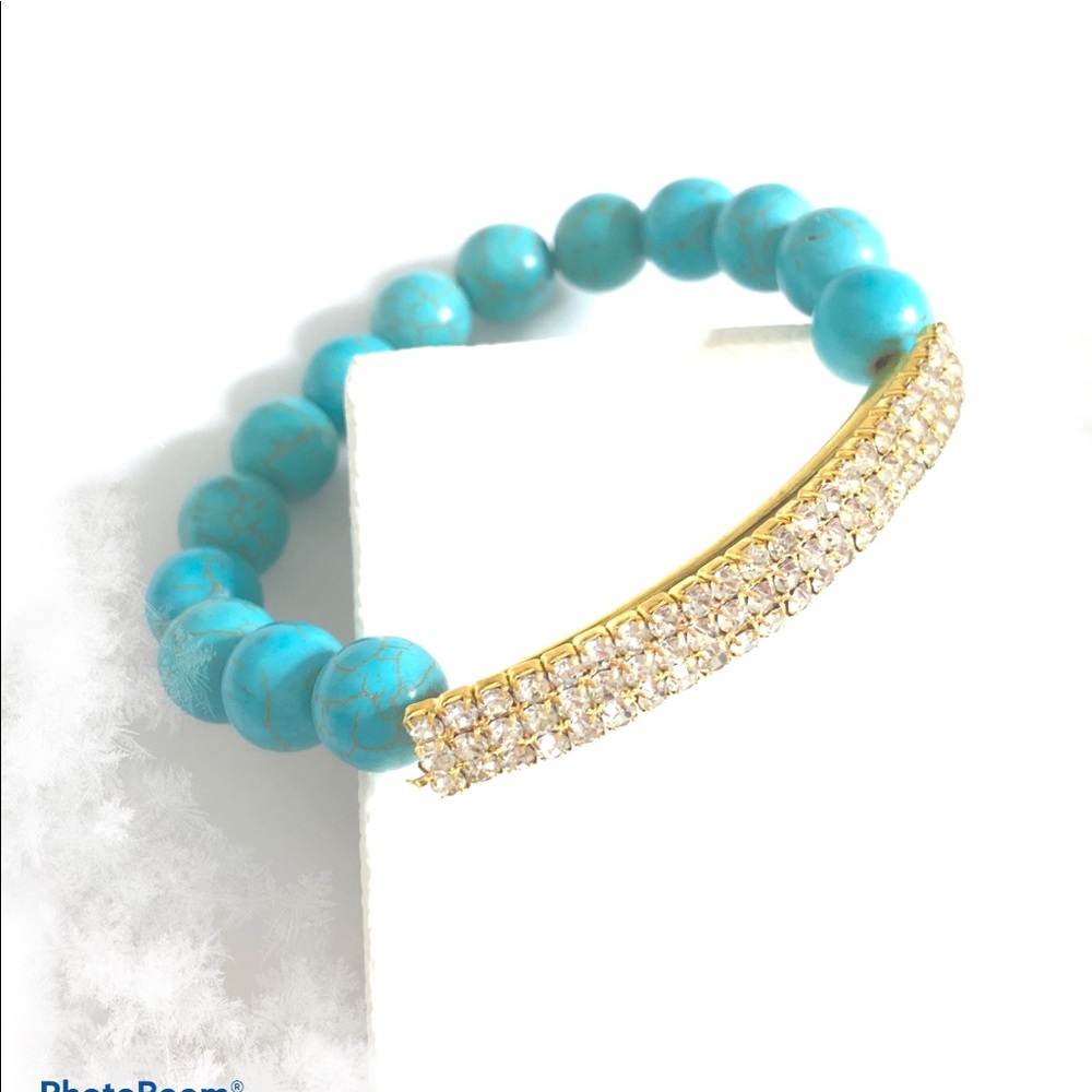 Gold Rhinestone Crystal Turquoise Blue Bracelet - Picture 1 of 10